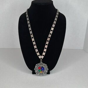 Antique 1900s Book Chain Multicolor Pendant Necklace Lot A40